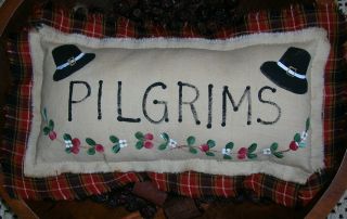 Primitive Thanksgiving Handpainted Shelf Sitter Pillow Wallhanging Pilgrim Tuck photo