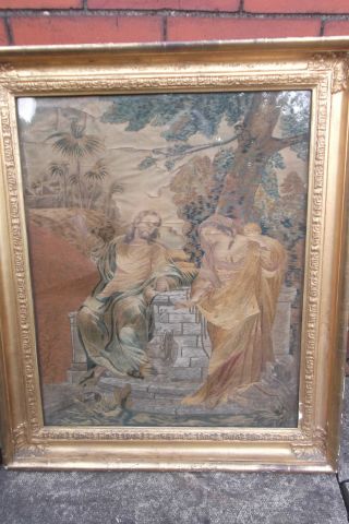 Georgian Silk Work Sampler Tapestry Jesus And Mary Magdalene photo