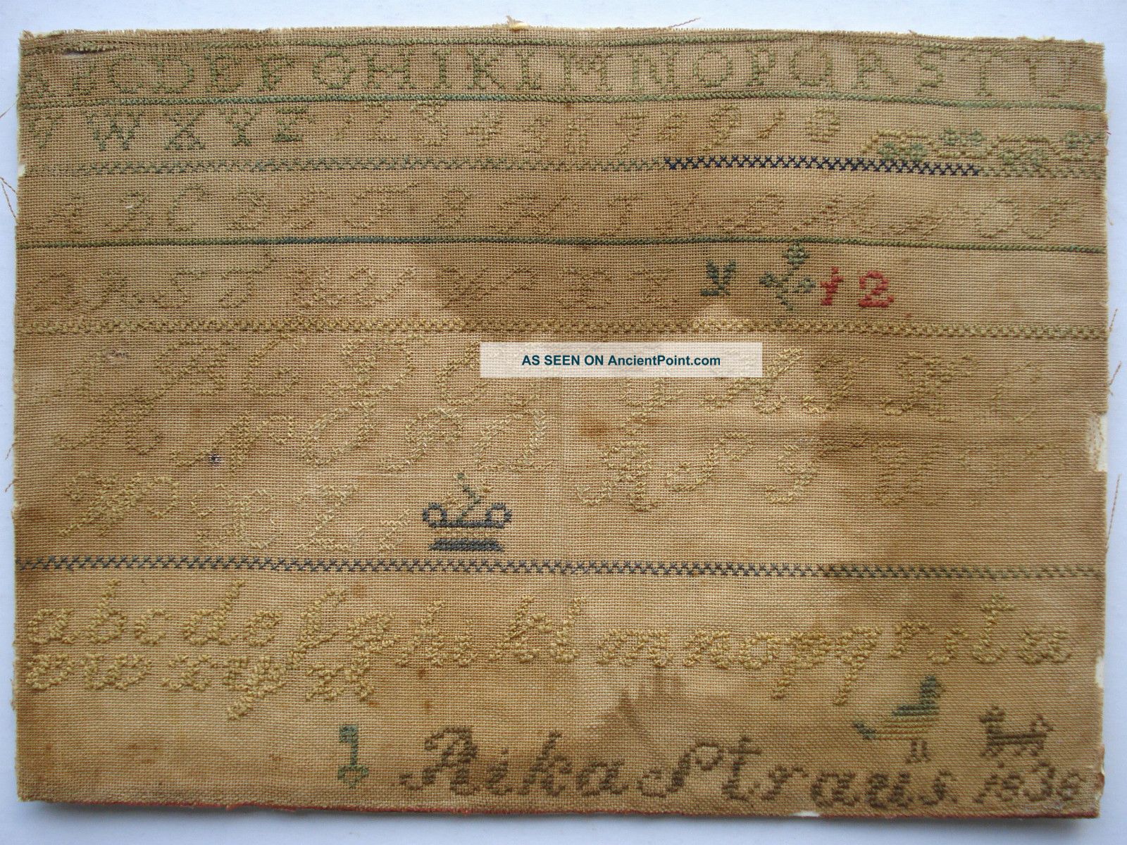 Antique 19th Century Alphabet Sampler By Rika Straus 1836 Samplers photo