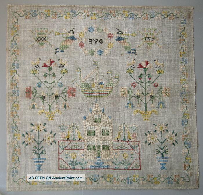 1779 Exquisite Antique Dutch Silk On Linen Sampler Very Good Condition Samplers photo
