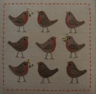 ' Robins With Mistletoe ' Designed/stitched By Helen Drewett Collectable photo