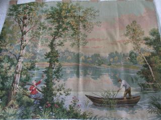 Large Antique French Tapestry Wall Hanging D ' Apres Corot Rural Scene photo