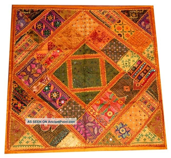 Indian Gujrati Banzara Beds Zari Mirror Worked Wall,  Table Tapstry Throw 40 