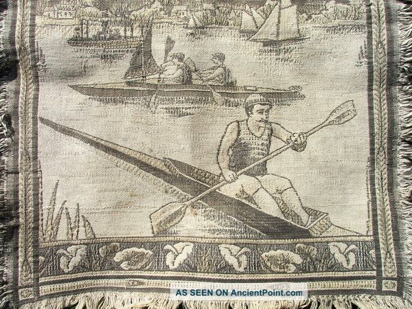 Rare Antique French Woven Tapestry. . .  Sailing Canoes. .  C.  1890 Tapestries photo