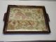 Antique Flower Needlework Tapestry Glass & Wood Tray Nr Tapestries photo 9