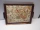 Antique Flower Needlework Tapestry Glass & Wood Tray Nr Tapestries photo 3