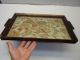 Antique Flower Needlework Tapestry Glass & Wood Tray Nr Tapestries photo 5