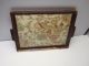 Antique Flower Needlework Tapestry Glass & Wood Tray Nr Tapestries photo 6