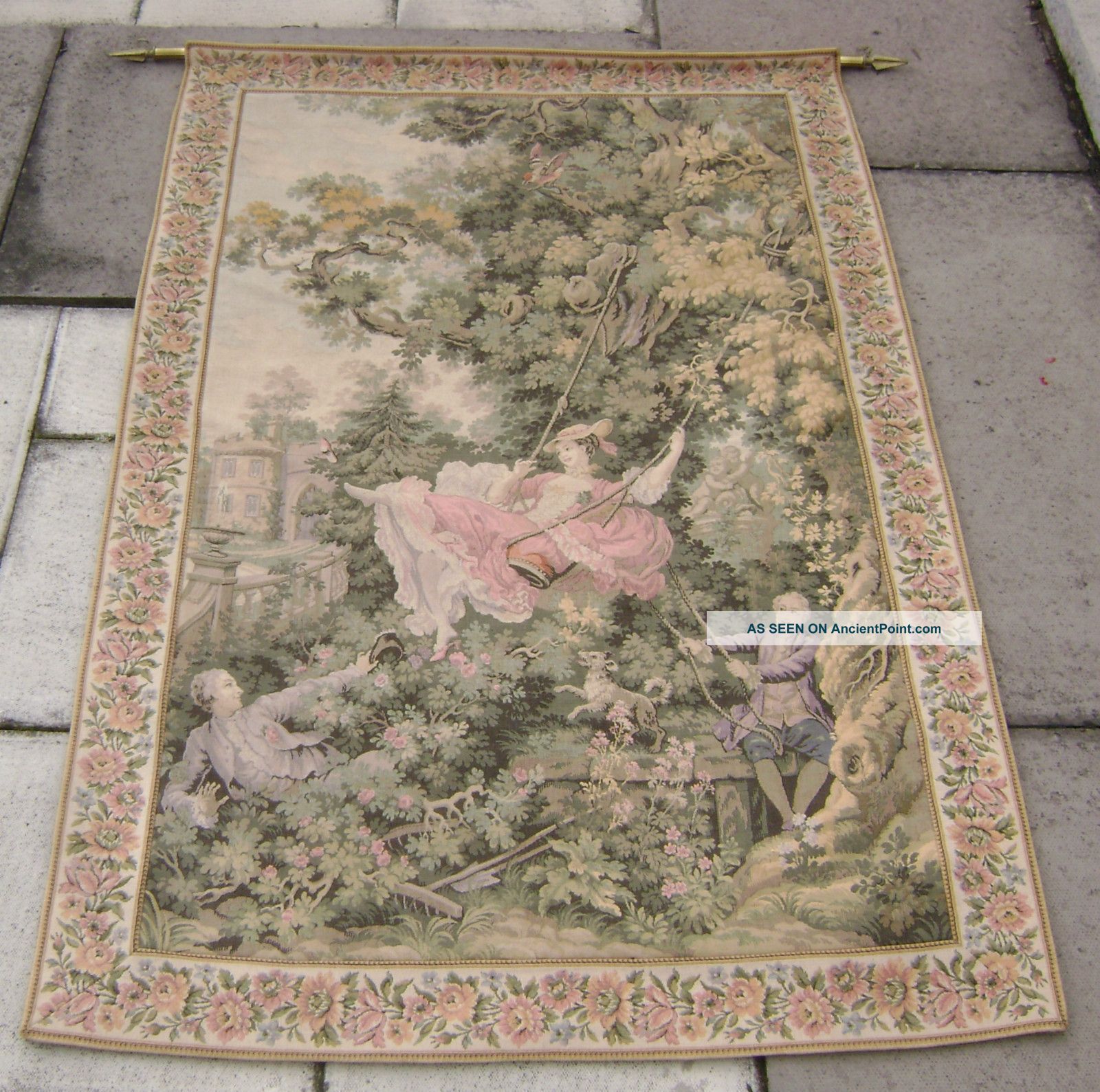 Semi Antique French Needlework Tapestry Wall Hanging Tapestries photo