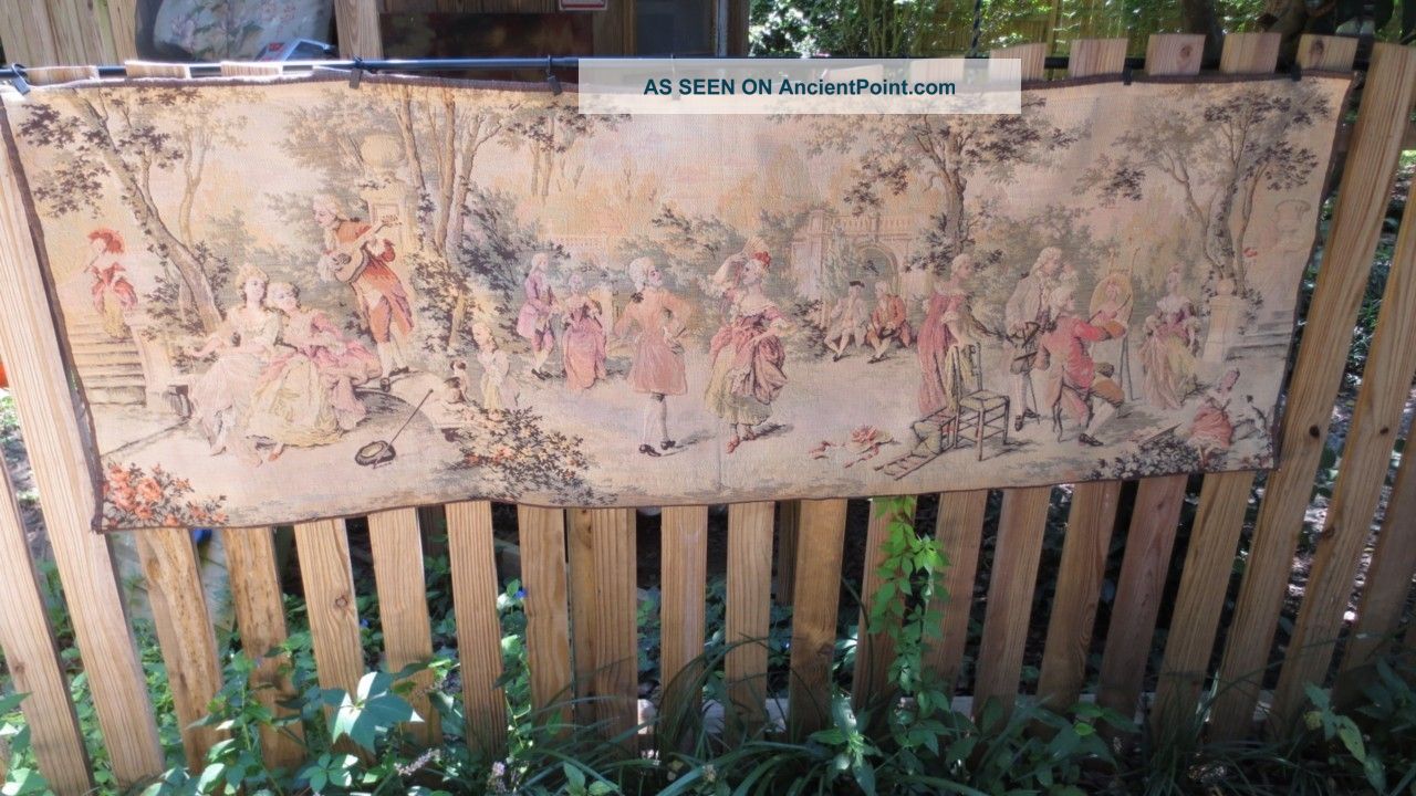 Antique French Large Thick - Weave Noblemen & Women Dogs Garden 23 X 69 Ins. Tapestries photo