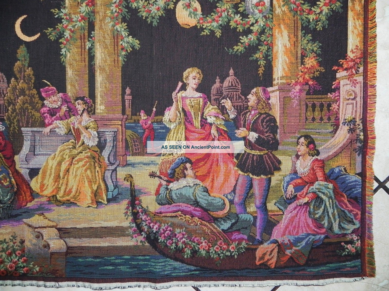 Antique/vintage Belgian Woven Tapestry Victorian Scene In The