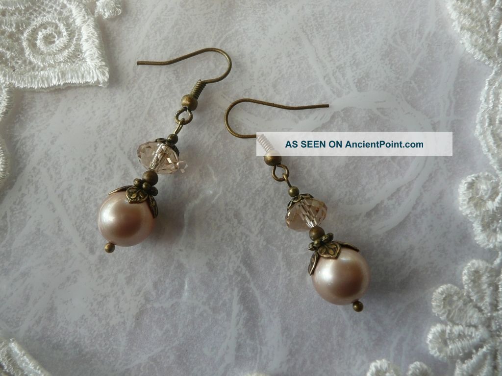 Champagne Debut Pearls Vintage Antique Shabby Topaz Crystal Handmade Earrings Tapestries photo