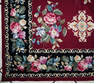 Retro Aubusson Style Completely Needlepoint Floral Tapestry Rug 72x47 