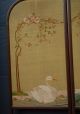 Antique Wood Three - Fold Screen With Floral Needle Work,  Swan Family Tapestries photo 2