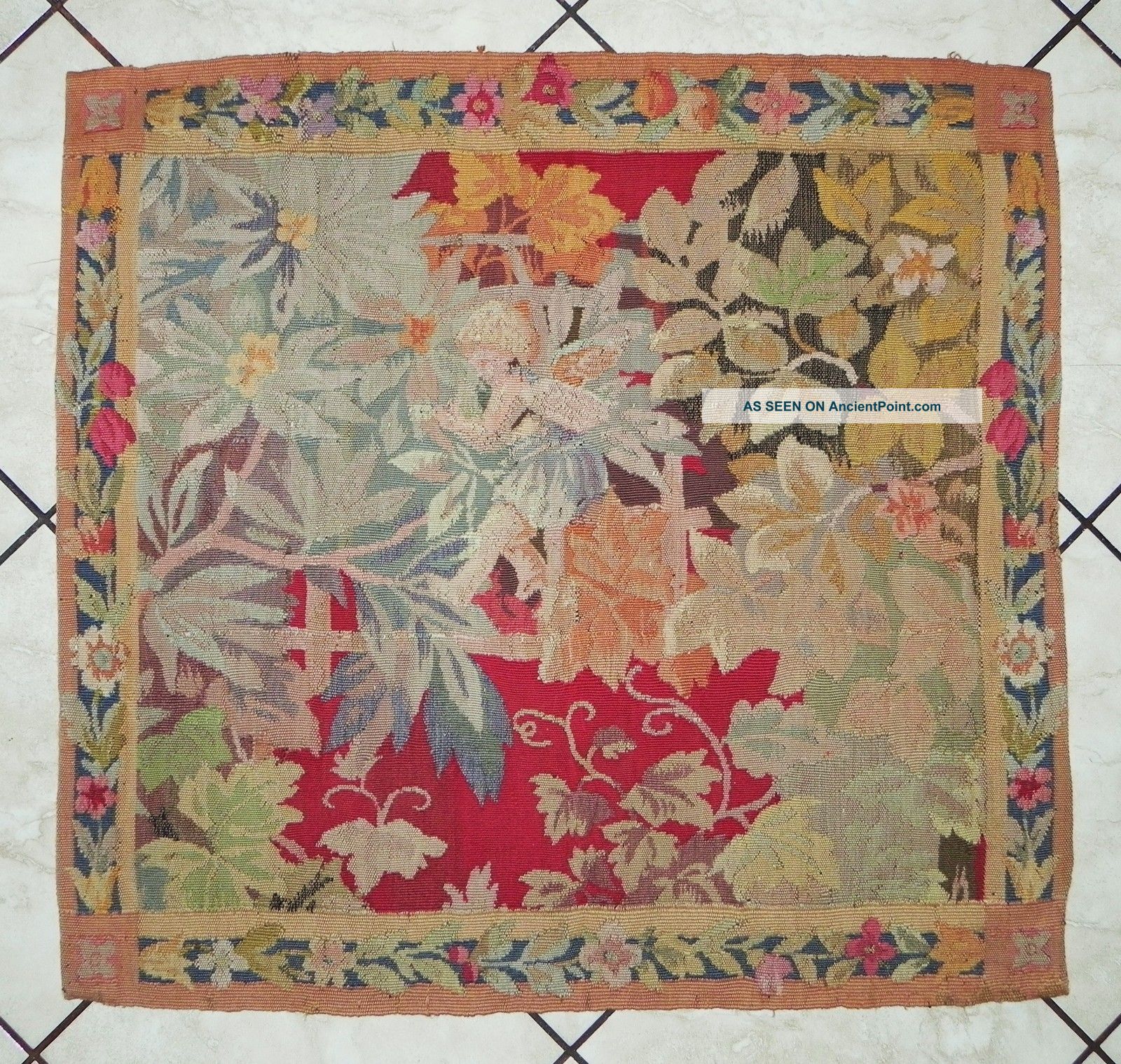 Art Deco French Completely Hand Made Aubusson Style Tapestry 36x34 Tapestries photo