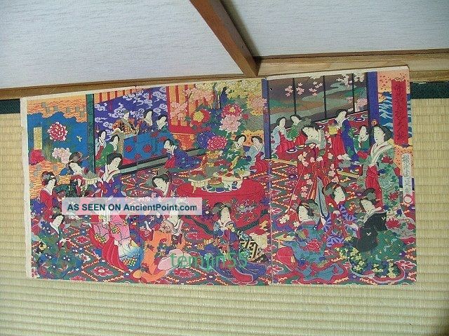 Chikanobu Japanese Woodblock Print Many Geisha Prints photo