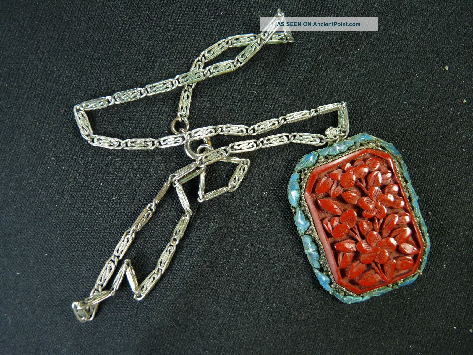New Listing Antique Cinnabar And Enamel Pendant On Silver Chain,  China Other photo