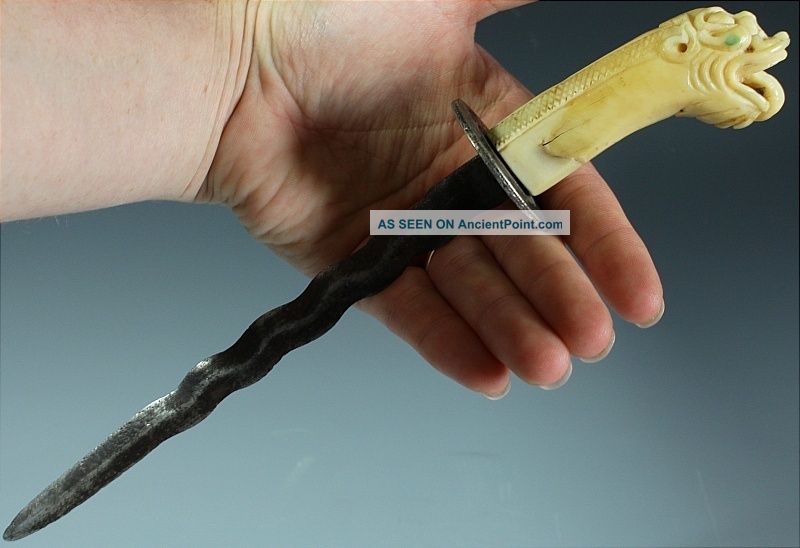 Antique Chinese Hallmarkd Ox Bone Spanish Silver 1803 8 Reales Coin Dagger Knife Vases photo