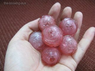 7 Chinese Pink Peking Glass Carved Beads photo