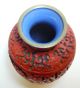 100% Old 1950s Red Cinnabar Lacquer Chinese Carved Vase Blue Cloisonne Vases photo 10