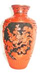 100% Old 1950s Red Cinnabar Lacquer Chinese Carved Vase Blue Cloisonne Vases photo 6