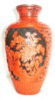 100% Old 1950s Red Cinnabar Lacquer Chinese Carved Vase Blue Cloisonne Vases photo 7