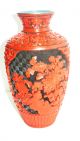 100% Old 1950s Red Cinnabar Lacquer Chinese Carved Vase Blue Cloisonne Vases photo 8