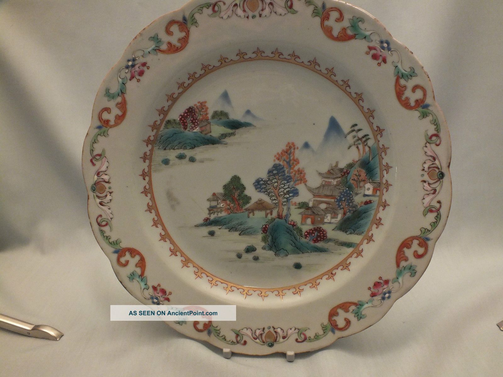 Chinese Porcelain Plate Famille Rose Plate With Colourful Landscape Scene 18thc Porcelain photo
