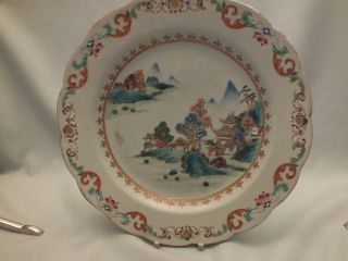 Chinese Porcelain Plate Famille Rose Plate With Colourful Landscape Scene 18thc photo