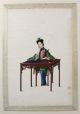 Fine Chinese Rice Pith Paper Painting Of Lady Seated At A Table 19thc Paintings & Scrolls photo 1