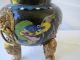 Chinese Cloisonne Enamel Rare Footed Foo Dog & Dragon Incense Burner Vase Nr Incense Burners photo 10