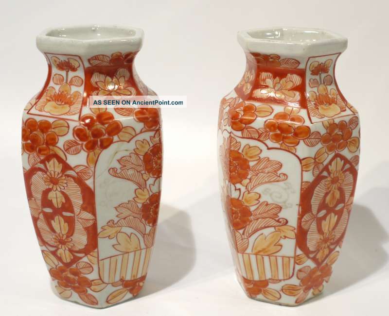 Pair Of Antique Japanese Handpainted Meiji / Late Edo Period Imari Vases. Vases photo