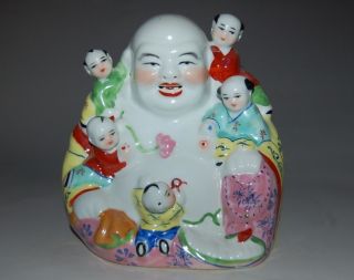 Large Chinese Famille Rose Porcelain Seated Buddha&boy Jingdezhenzhi Mk photo