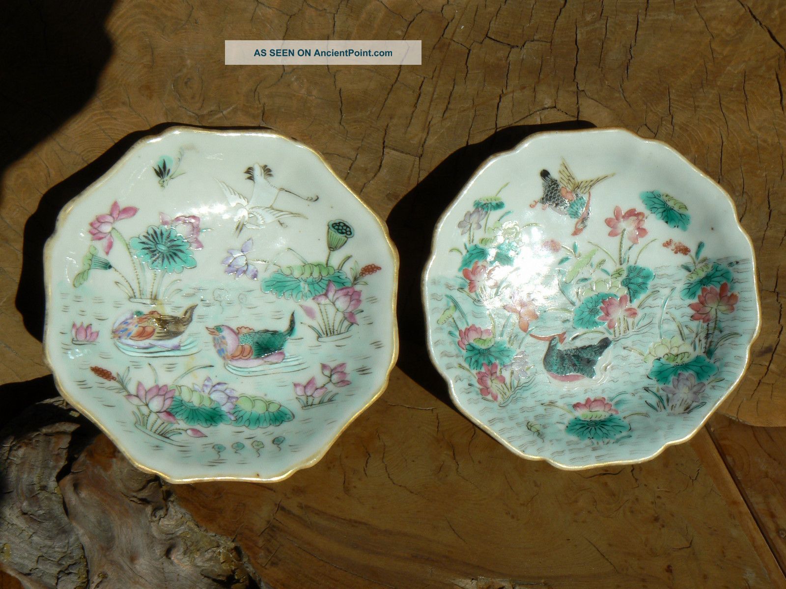 2 Antique Chinese Famille Rose Footed Low Bowls Or Dishes Bowls photo