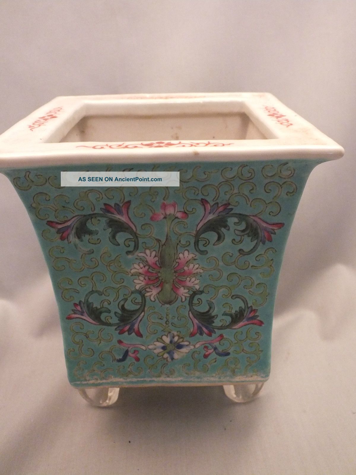 Chinese Porcelain Square Famille Rose Jardiniere With Floral Decor 20thc Porcelain photo