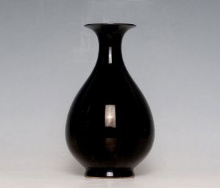 Antique Chinese 18th C Black Glazed Porcelain Pearformed Vase Signed 3p7b photo