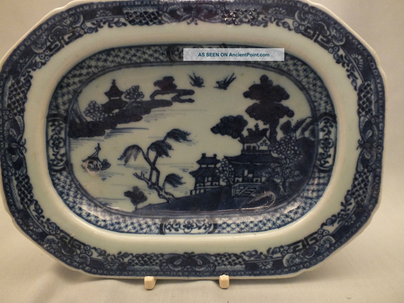 Chinese Porcelain Rectangular Blue/white Rectangular Dish Landscape Decor 18thc Porcelain photo