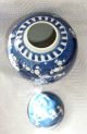 Antique Qing Dynasty Chinese Porcelain Blue & White Prunus Ginger Jar + Lid Vases photo 2