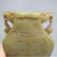 Vintage Hand Carved Natural Chinese Hetian Jade Low Relief Foo Dog Vase Vases photo 5