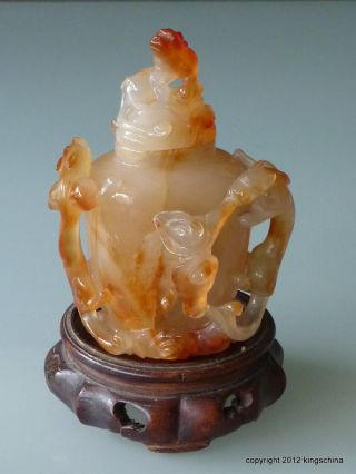 Nr Unusual Chinese Carved Agate Vase 19th Century Qing Carving Jade Hardstone photo