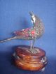 Antique Chinese Silver Enamel Filigree Bird Figurine W/ Gemstone & Pedestal Birds photo 6