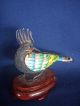 Antique Chinese Silver Enamel Filigree Bird Figurine Sapphire Eye Wood Pedestal Birds photo 10