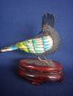 Antique Chinese Silver Enamel Filigree Bird Figurine Sapphire Eye Wood Pedestal Birds photo 6