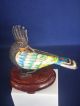 Antique Chinese Silver Enamel Filigree Bird Figurine Sapphire Eye Wood Pedestal Birds photo 7