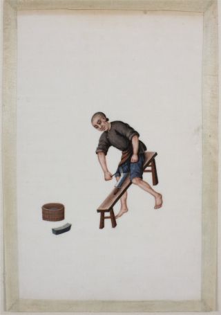 Chinese Rice Pith Paper Painting Of A Workman 19thc photo