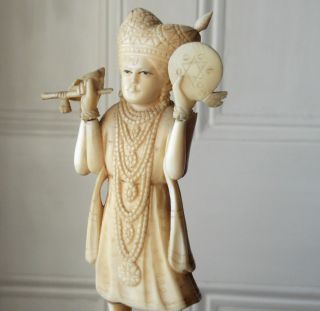 Antique Indian Finely Carved Faux Ivory Figure Of Lord Vishnu With Conch Shell photo