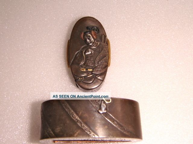 Japanese Shibuichi Fuchi - Kashira,  Japanese Courtier,  By Un ' I Other photo