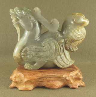 Stunning With Carved Chinese Old Jade Statue Dragon And Phoenix photo