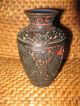 Vintage Chinese,  Enamel And Red Cinnabar Vase.  Black Lacquer Interior Vases photo 9