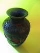 Vintage Chinese,  Enamel And Red Cinnabar Vase.  Black Lacquer Interior Vases photo 6